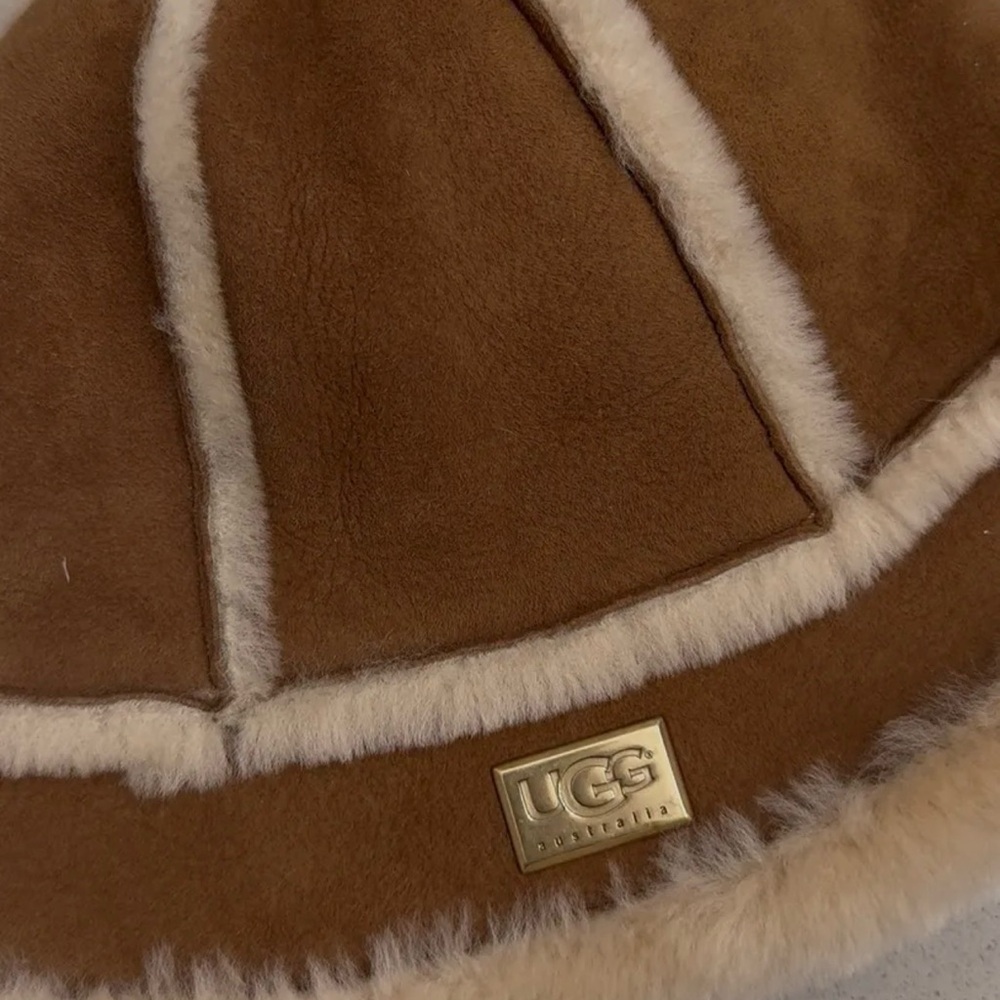UGG Tan Shearling Hat with Cream Trim